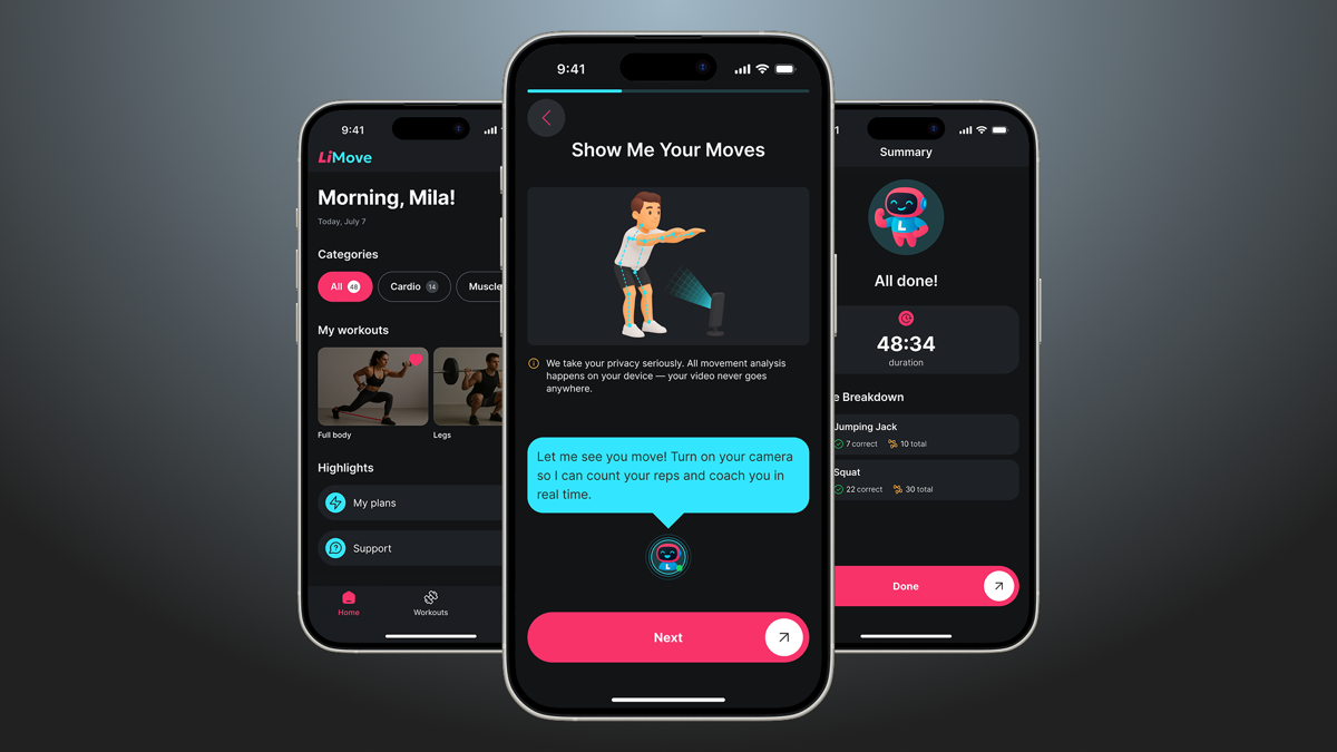 LiMove AI fitness app interface